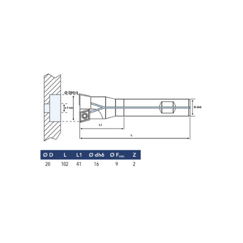 Milling head Φ20 for spot-facing 180° Dimensions